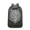 Black Leather Embossed Metallic Silver Wolf Boys School Campus Book Bag Punk Rock and Roll Spikes Rivet Studded Large Travel Backpack