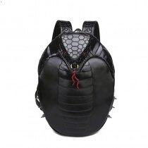 Durable Black Patent Leather Embossed Snake-shaped Cool Boys Travel Backpack Punk Rock and Roll Style Spike Rivet Studded School Book Bag