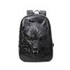Personalized Black Faux Leather Embossed Wolf Head Men Travel Backpack Vintage Rock and Roll Style Rivet Studded School Campus Book Bag