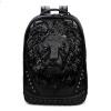 Vintage Personalized Black Leather Engraved Lion Head Men Large Travel Backpack Punk Rock and Roll Spike Rivet Studded School Book Bag