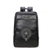 Personalized Black Faux Leather Rivet Studded Boys School Campus Book Bag Punk Style Durable Sewing Pattern Sequin Travel Backpack