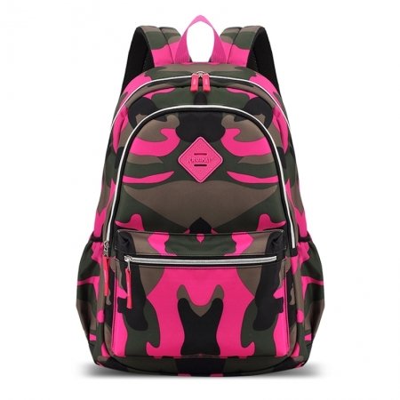 Personalized Hot Pink Black Taupe Gray Nylon Cool Girls School Book Bag Hipster Camouflage Print Sewing Pattern Travel Backpack