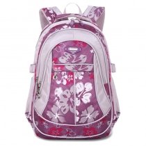 Waterproof Plum Purple Gray and Coral Red Polyester Elegant Women Travel Backpack Boutique Flower Print School Campus Book Bag