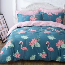 Blue Green and Pink Flamingo Print Animal Themed French Country Chic 100% Cotton Full, Queen Size Bedding Sets
