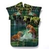 Green and Brown Tiger Print Jungle Safari Wild Animal Themed 3D Design Twin, Full, Queen, King Size Bedding Sets