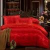 Noble Excellence Dark Red Dragon and Phoenix Pattern Chinese Wedding Themed Jacquard Satin Full, Queen Size Bedding Sets