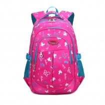 Teal White and Hot Pink Polyester Girls Pupil School Book Bag Butterfly Anchor Monogrammed Leaf Print Campus Backpack