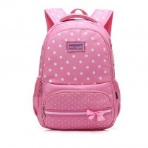 Pink and White Polyester Cute Bow Girly Girls Pupil School Book Bag Elegant Polka Dot Print Preppy Campus Backpack