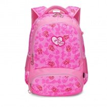 Hot Pink Polyester Elegant Girly Girls Pupil School Book Bag Polka Dot Bow Heart Print Preppy Campus Backpack