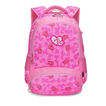 Hot Pink Polyester Elegant Girly Girls Pupil School Book Bag Polka Dot Bow Heart Print Preppy Campus Backpack