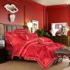 Red Garden Flower Peony and Scroll Print Vintage Shabby Chic Luxury Jacquard Satin Full, Queen Size Bedding Sets