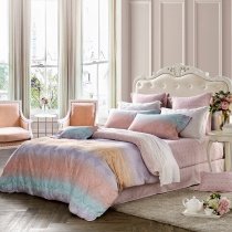 Fancy Aqua Purple and Orange Paisley Print Ombre Style Southwestern Queen Size Bedding Sets