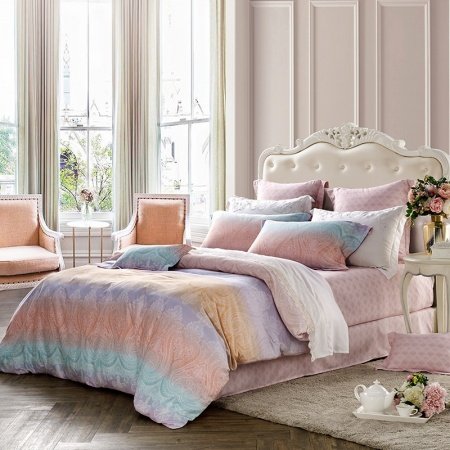 Fancy Aqua Purple and Orange Paisley Print Ombre Style Southwestern Queen Size Bedding Sets