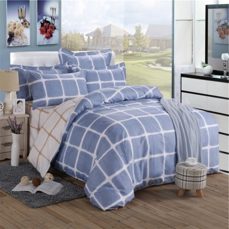 Navy Blue and White Windowpane Plaid Print Full, Queen Size Bedding Sets