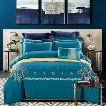 Noble Excellence Teal and Colorful Tribal Pattern Luxury Full, Queen Size Bedding Sets