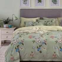 Light Gray Red Blue and Olive Green Western Floral Print Tropical Hawaiian Botanical Vintage Shabby Chic Full, Queen Size Bedding Sets