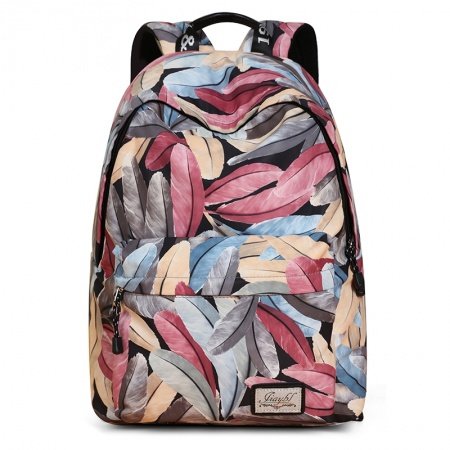 Preppy Style Canvas Junior Medium Book Bag Colorful Animal Feather Print Anti Theft Zipper Girls Middle School Backpack