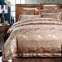 Retro Old Gold Scroll Pattern Bling Boutique Jacquard Satin Full, Queen Size Bedding Sets