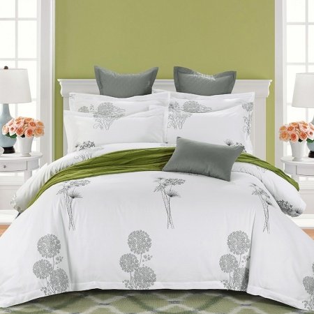 Gray and White Wildflower Print Modern Chic Bedding Sets