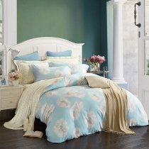 Light Blue and White Vintage Flower Rustic Chic Full, Queen Size Bedding Sets