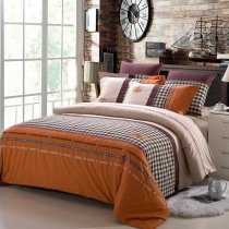 Brown Black and White Striped and Gingham Plaid Full, Queen Size Bedding Sets