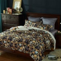 Dark Gray White and Gold Vintage Flower Full, Queen Size Bedding Sets