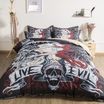 Black White and Red Vintage Skull and Cosplay Anime Style Gaming Twin, Full, Queen Size Bedding Sets