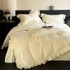 Solid Beige Ruffle Trendy Full, Queen Size Bedding Sets