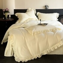 Solid Beige Ruffle Trendy Full, Queen Size Bedding Sets