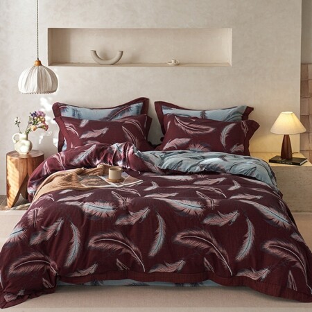 Brown and White Feather Unique Style Full, Queen Size Bedding Sets