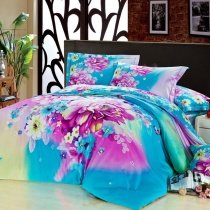 Blue and Purple Secret Butterfly Garden Beautiful Floral Plants 100% Cotton Full, Queen Size Bedding Sets