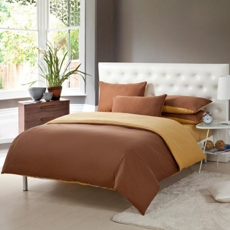 Chocolate Brown and Gold Solid Pure Colored Simply Chic Full, Queen Size Luxury Cotton Bedding Sets