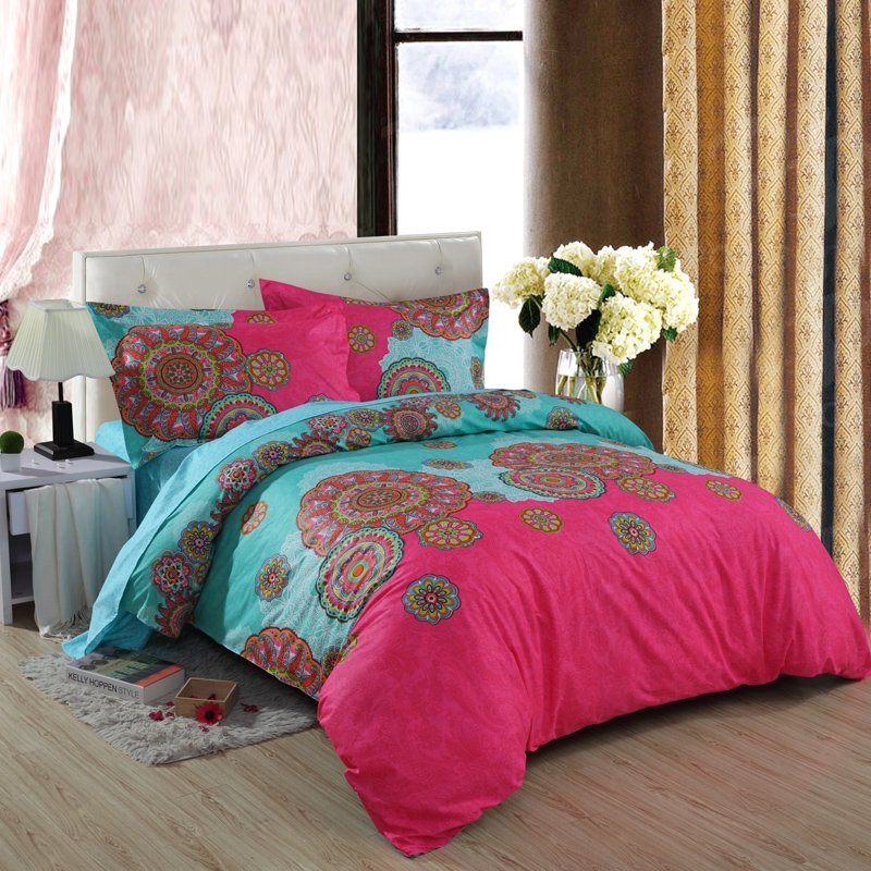 Tiffany Blue and Coral Red Southwestern Style Tribal Themed Circles and