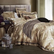 Gold and Yellow Classic Tribal Print Royal Style Jacquard Design Luxury and Noble Excellence 100% Cotton Satin Full, Queen Size Bedding Sets