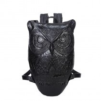 Black Embossed PU Leather Retro Hip-hop Style Owl-shaped Junior School Book Bag Personalized 3D Animal Casual Travel Backpack