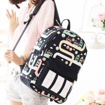 Black Canvas Colorful Hip-hop House Print Girls Preppy School Book Bag Personalized Casual Travel Backpack Durable 14 Inch Laptop Bag