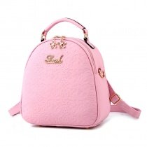 Durable Elegant Girls Pink Embossed Faux Leather Tote Stylish Casual Travel Backpack Vogue Vintage Floral Small Crossbody Shoulder Bag