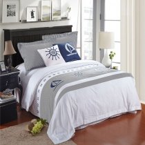 White and Grey Nautical Themed Sailing Boat Print 5 Star Hotel Style Full, Queen Size 100% Cotton Bedding Sets