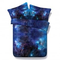Boys Navy Blue and Black Galaxy Scene Universe Outer Space 3D Design Microfiber Fabric Twin, Full, Queen, King Size Bedding Sets