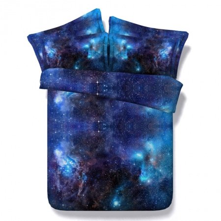 Boys Navy Blue and Black Galaxy Scene Universe Outer Space 3D Design Microfiber Fabric Twin, Full, Queen, King Size Bedding Sets