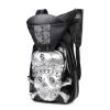 Black Leather Metallic Silver Embossed Skull Crossbones Cool Boys School Campus Book Bag Personalized Punk Studded Large Travel Backpack