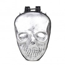 Metallic Silver Leather Spike Rivet Studded Cool Men Travel Backpack Punk Rock and Roll Style Embossed Skull-shaped School Book Bag
