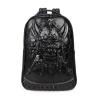 Black Patent Leather Embossed Pirate Skull Cool Men Large Travel Backpack Punk Rock and Roll Style Spike Rivet Studded School Book Bag
