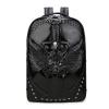 Personalized Black Patent Leather Engraved Dragon Skull Cool Boys School Campus Book Bag Punk Rock and Roll Rivet Studded Travel Backpack