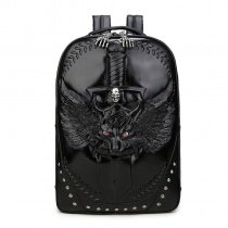 Personalized Black Patent Leather Engraved Dragon Skull Cool Boys School Campus Book Bag Punk Rock and Roll Rivet Studded Travel Backpack