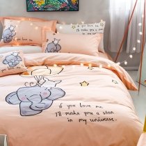 Black Gray and Coral Orange Elephant Print Cartoon Animal Themed Kids Twin, Full, Queen Size Bedding Sets