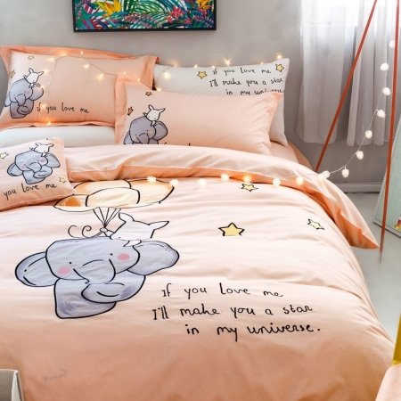 Black Gray and Coral Orange Elephant Print Cartoon Animal Themed Kids Twin, Full, Queen Size Bedding Sets