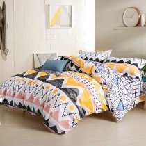 Coral Yellow Black and White Aztec Stripe Print Southwestern Style Unique 100% Cotton Twin, Full, Queen Size Bedding Sets