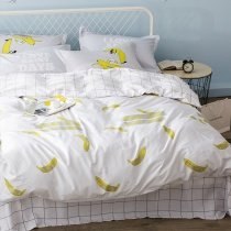 Kids Yellow and White Banana Print Hipster Preppy Style Simply and Funky 100% Organic Cotton Twin, Full Size Bedding Sets