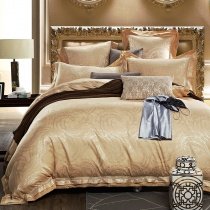 Solid Gold Western Paisley Pattern Luxury Jacquard Satin Full, Queen Size Bedding Sets
